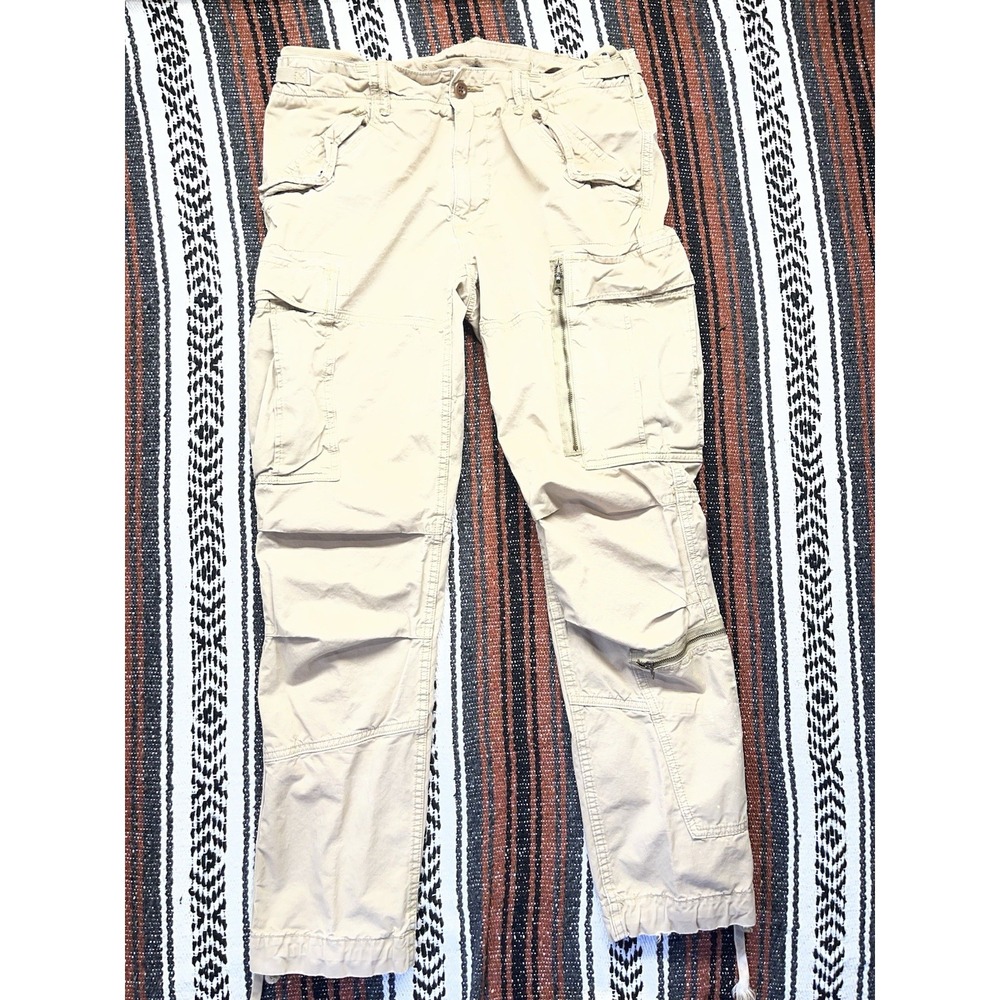 Polo Ralph Lauren RLPC Pants Mens 38x30 Beige Combat Cargo Ripstop Buttons Field